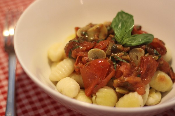 Roasted gnocchi with roasted tomato caper sauce